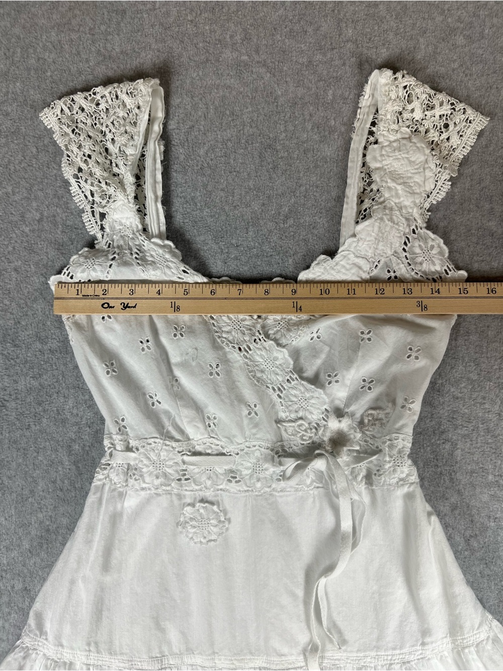 Free People Cottagecore Coquette White Eyelet Lace Mini Dress XS - Picture 9 of 16